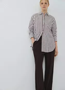 Полосатая рубашка изо льна с хлопком, Коричневый