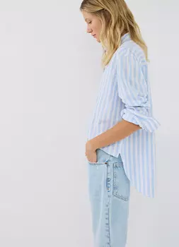 Полосатая рубашка изо льна с хлопком, Голубой