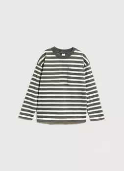 Полосатый лонгслив с карманом для мальчиков, Зеленый