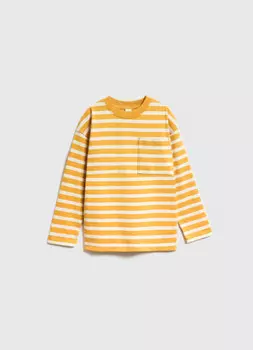 Полосатый лонгслив с карманом для мальчиков, Желтый