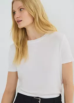 Полупрозрачная футболка в рубчик, Белый