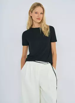 Полупрозрачная футболка в рубчик, Черный