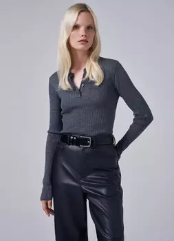 Полупрозрачный джемпер-поло из шерсти, Серый