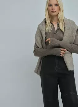 Полупрозрачный джемпер-поло из шерсти, Зеленый