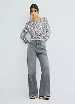 Полупрозрачный лонгслив с леопардовым принтом, Серый