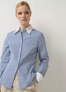 Приталенная рубашка из хлопка с эластаном, Синий