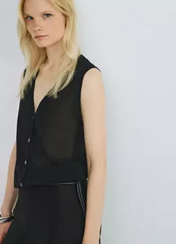 Прозрачный вязаный жилет, Черный