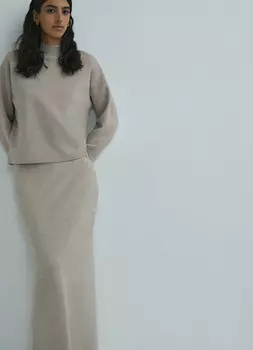 Прямая юбка миди, Бежевый