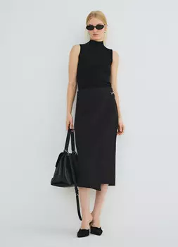 Прямая юбка миди на запах, Черный