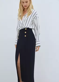 Прямая юбка миди с пуговицами, Синий