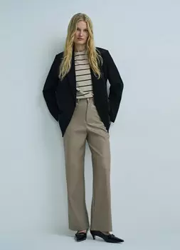 Прямые брюки из искусственной кожи, Бежевый