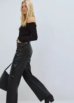 Прямые брюки из искусственной кожи, Черный