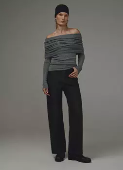 Прямые брюки из искусственной кожи, Серый