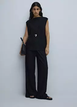 Прямые брюки из жатого трикотажа, Черный