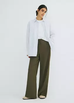 Прямые брюки с эластичным поясом, Зеленый