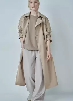 Прямые брюки с поясом на резинке, Бежевый