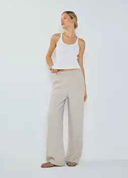 Прямые брюки с поясом на резинке, Бежевый