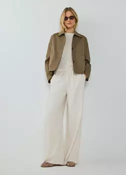 Прямые брюки с поясом на резинке, Бежевый