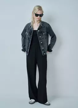 Прямые брюки с поясом на резинке, Черный