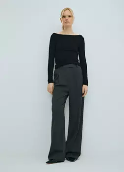 Прямые брюки со складками, Серый