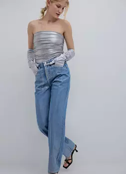 Прямые джинсы с эффектом металлик, Голубой