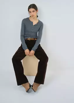 Прямые джинсы с бархатным напылением, Коричневый