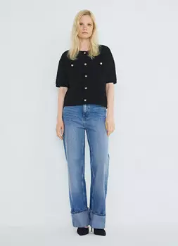 Прямые джинсы с отворотами, Голубой