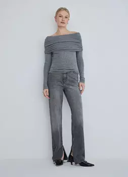 Прямые джинсы с разрезами, Серый