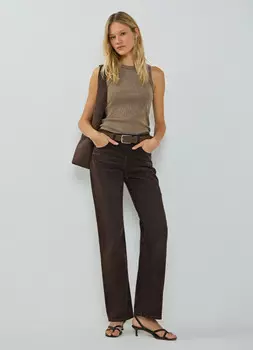 Прямые джинсы с велюровым покрытием, Коричневый