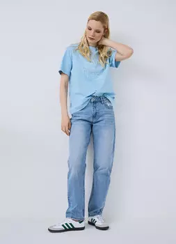 Прямые джинсы с винтажным эффектом, Голубой