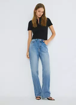 Прямые джинсы с высокой посадкой, Голубой