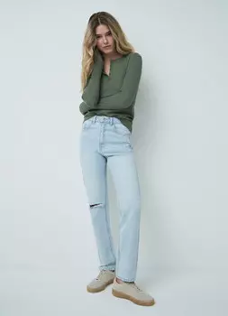Прямые джинсы с высокой посадкой, Голубой