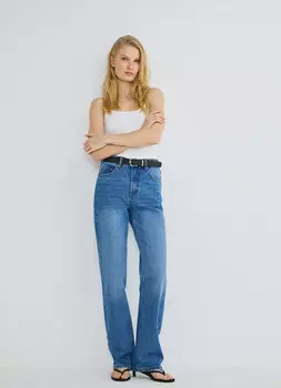 Прямые джинсы с высокой посадкой, Синий