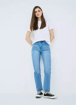 Прямые джинсы с высокой посадкой, Синий