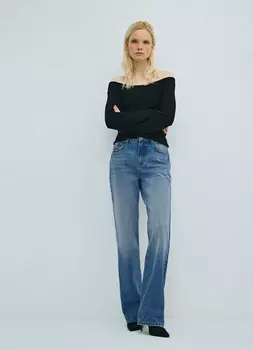 Прямые джинсы с высокой посадкой, Синий