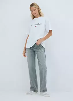 Прямые джинсы со средней посадкой, Голубой