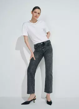 Прямые джинсы со стразами, Серый