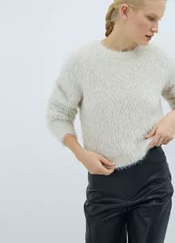 Пушистый блестящий джемпер, Бежевый