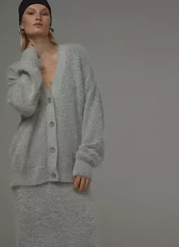 Пушистый кардиган оверсайз из шерсти, Серый