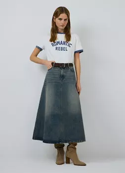 Расклёшенная джинсовая юбка миди, Синий