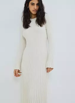 Расклёшенное платье в рубчик, Бежевый