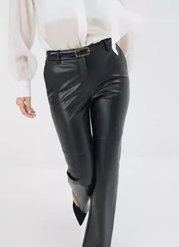 Расклёшенные брюки из искусственной кожи, Черный