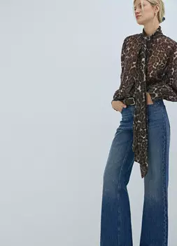 Расклёшенные джинсы с высокой посадкой, Синий