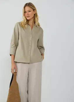 Рубашка из хлопка с рукавом 3/4, Зеленый