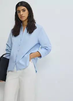 Рубашка из хлопка с рукавом 3/4, Голубой