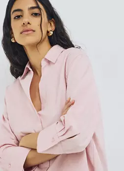 Рубашка из хлопка с рукавом 3/4, Розовый