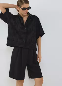 Рубашка из хлопка с вышивкой, Черный