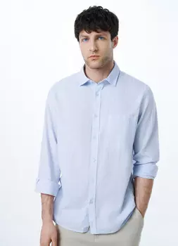 Рубашка из смесового льна, Голубой