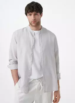 Рубашка из смесового льна с воротником мао, Бежевый