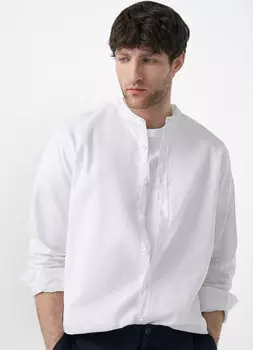 Рубашка из смесового льна с воротником мао, Белый